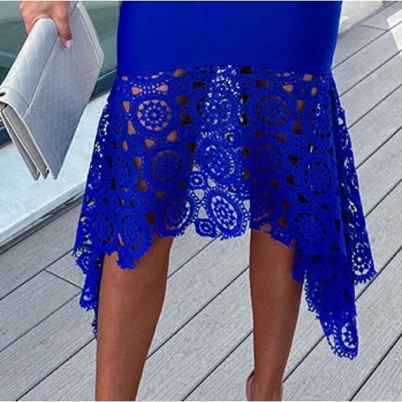 Royal Blue Crochet Lace Fishtail Midi Dress - Picture 4 of 5